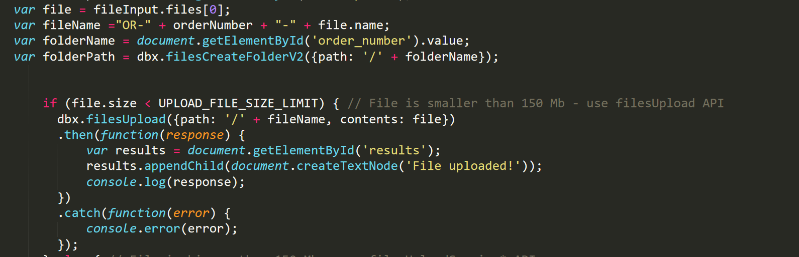 Upload files to a specific folder using javascript - Dropbox Community