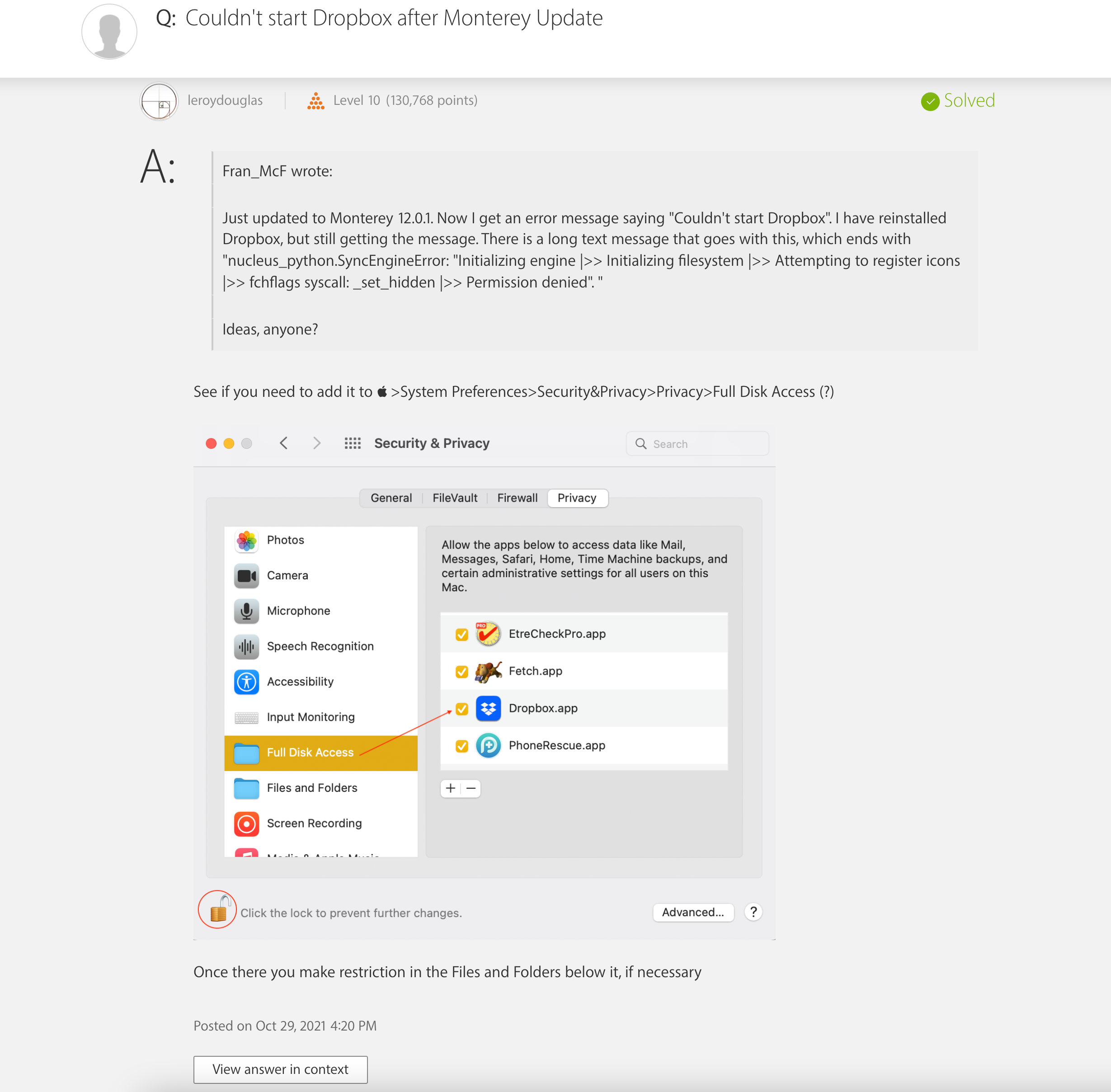 permissions error - Dropbox Community