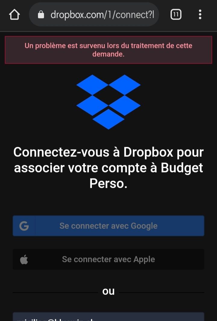A problem occurred while processing this request - Dropbox Community