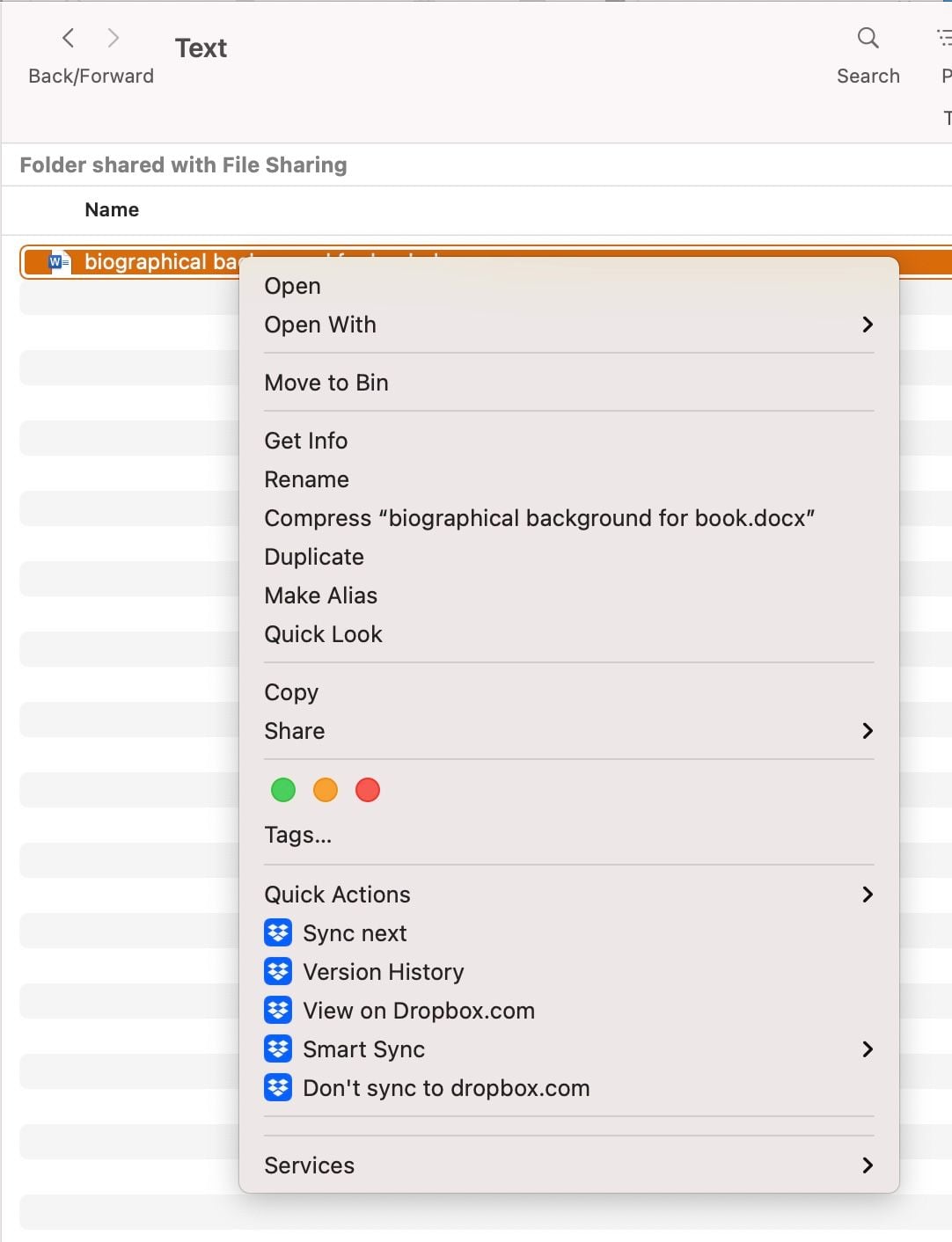 Dropbox right click menu missing (Mac OS). App says it's up-to-date ...