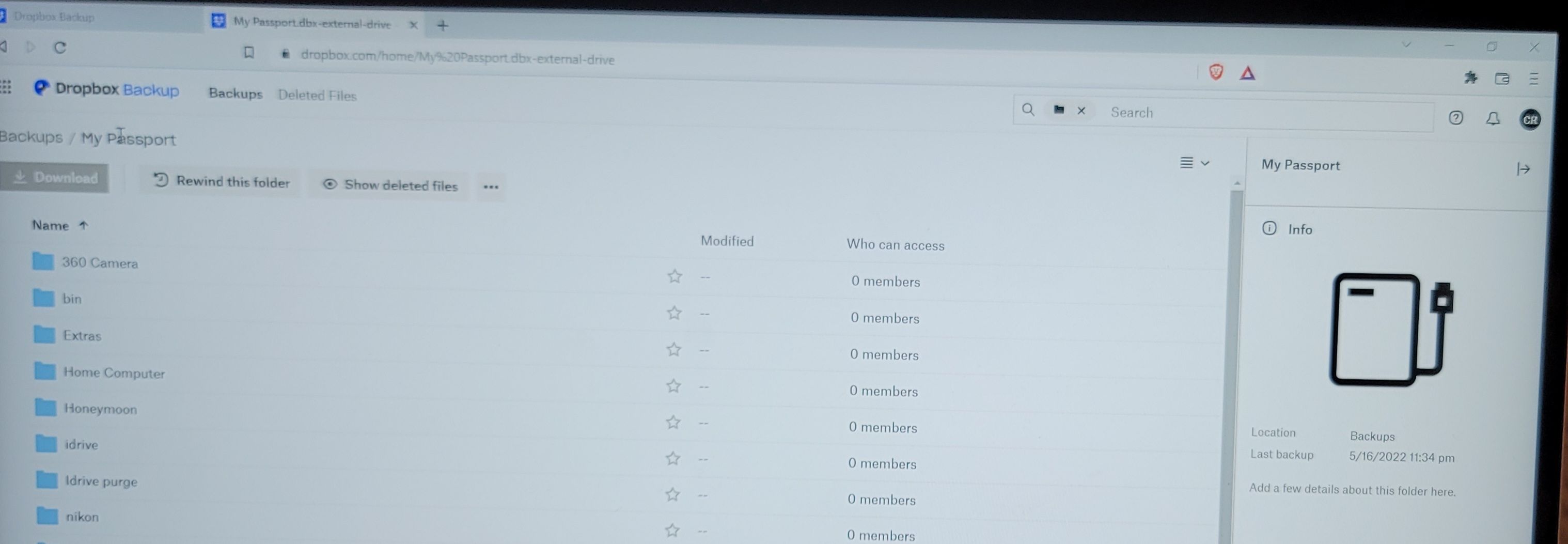 External drive backup complete, but vast difference in sizes - Dropbox ...