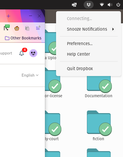 Dropbox can't sync on Pop!_OS Linux 22.04; stuck on "Connecting ...