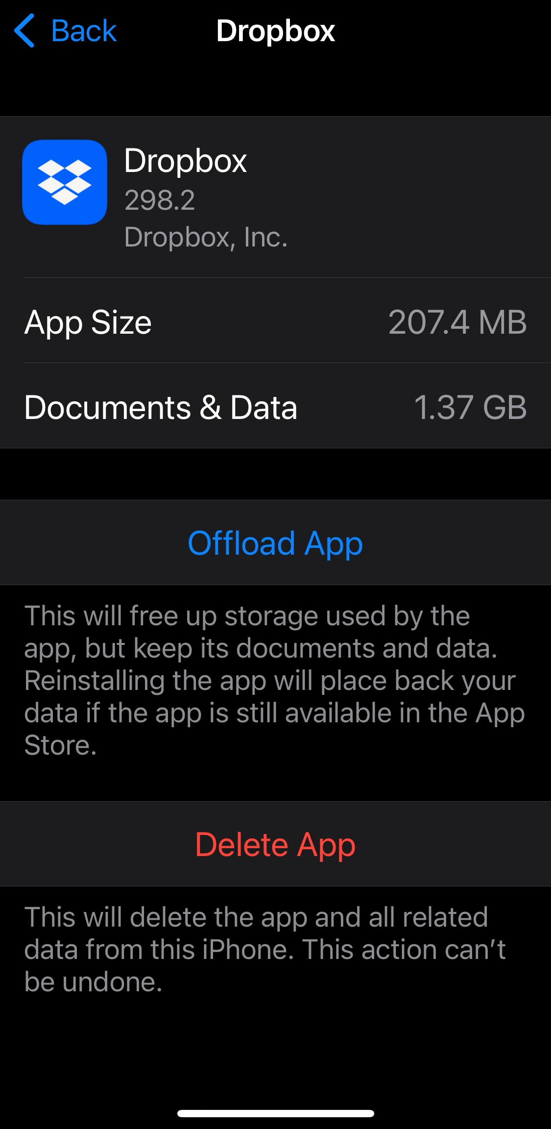 Dropbox iOS app taking up 1.3GB of local app data storage but no ...