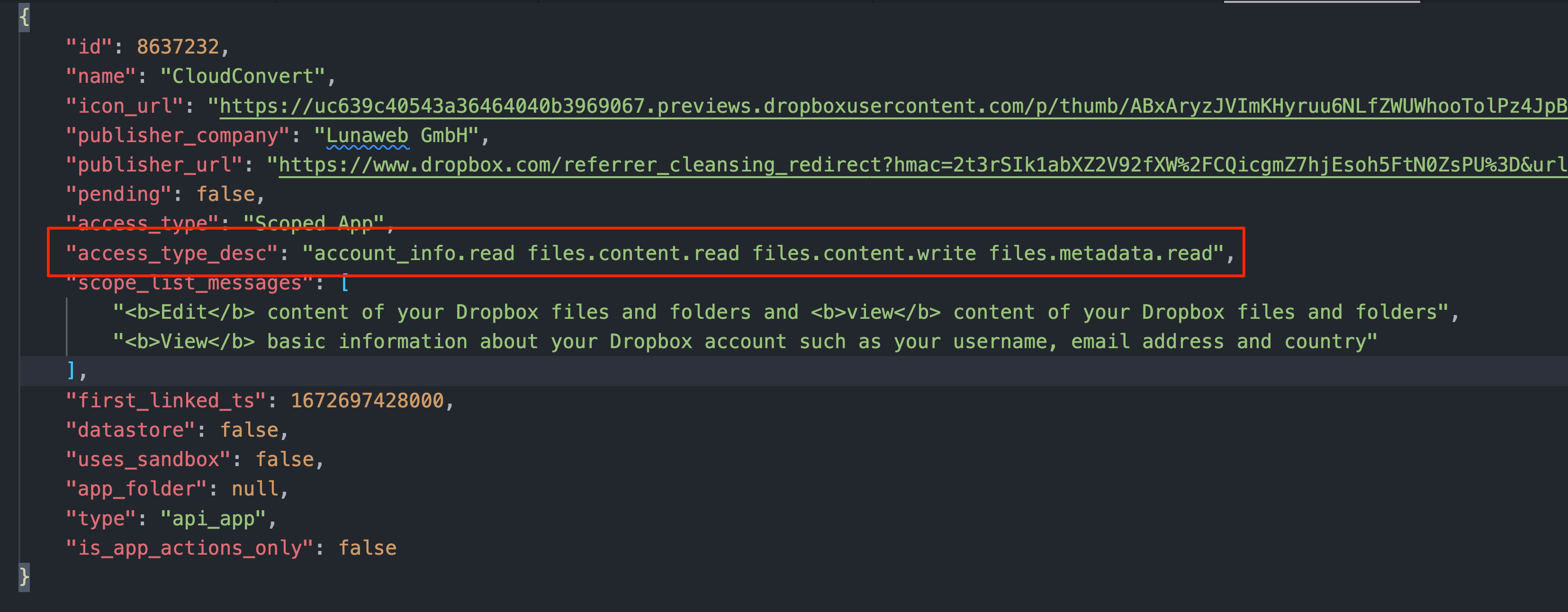 Get third party app scopes - Dropbox Community