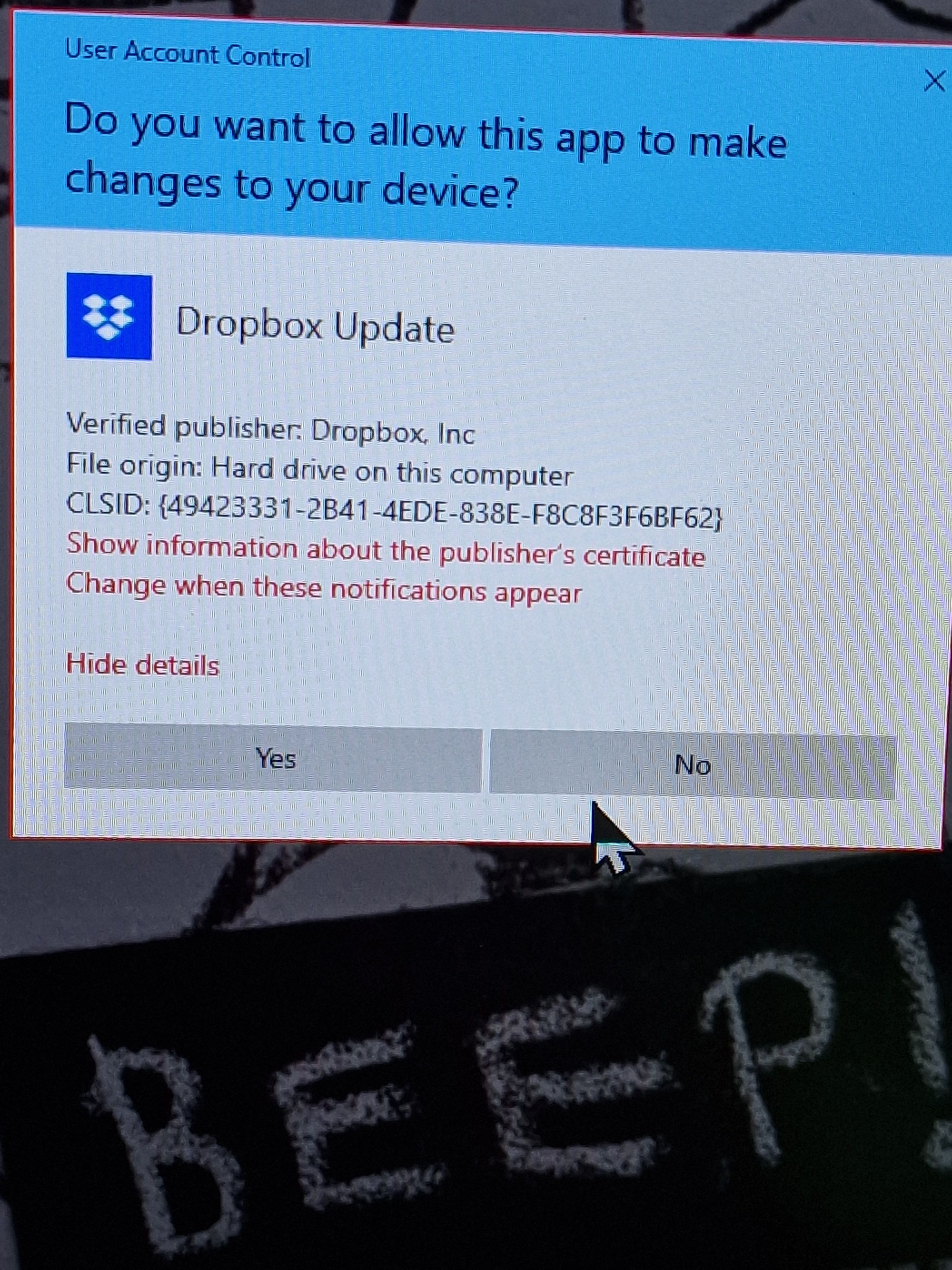 Update Dropbox I keep getting a request from windows to install a Dropbox Update, but ...