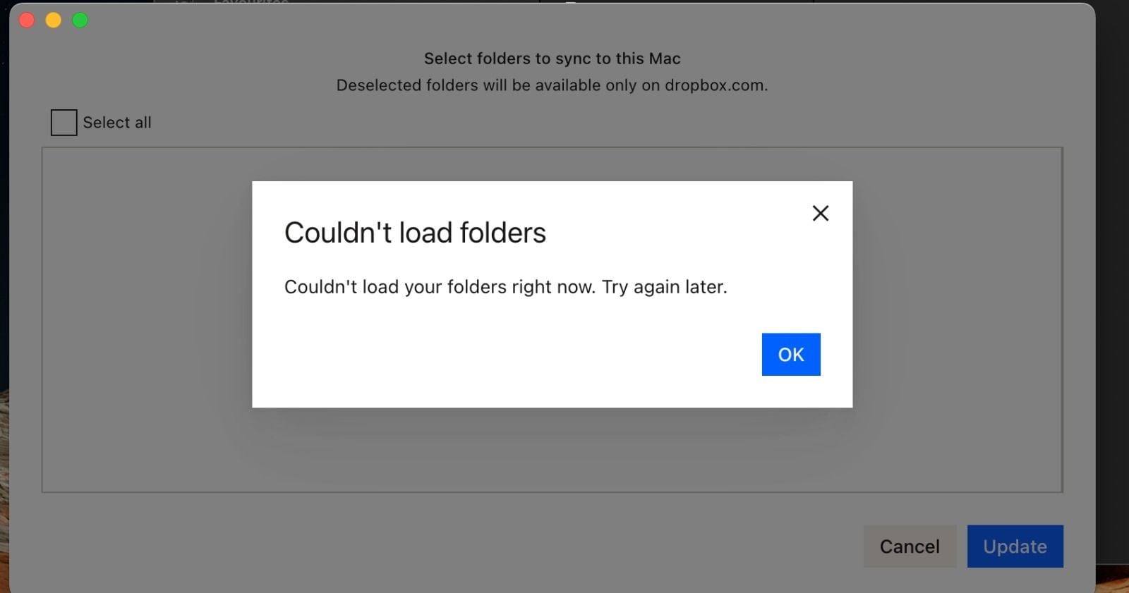 I can't use the selective sync feature due to an error - Dropbox Community
