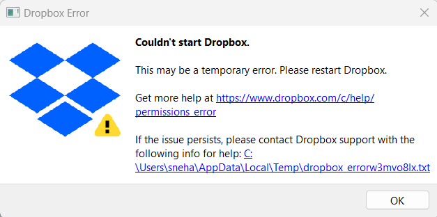 Couldn't Start Dropbox - Dropbox Community