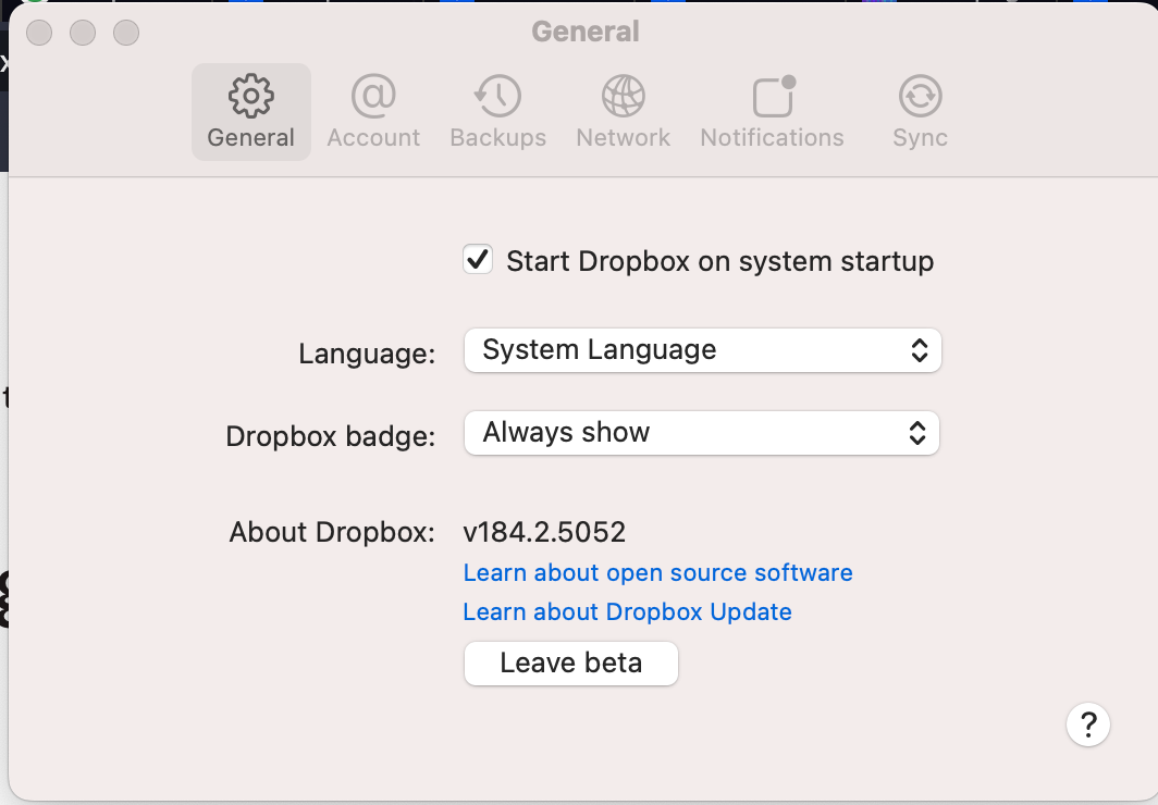 Dropbox app stuck on 