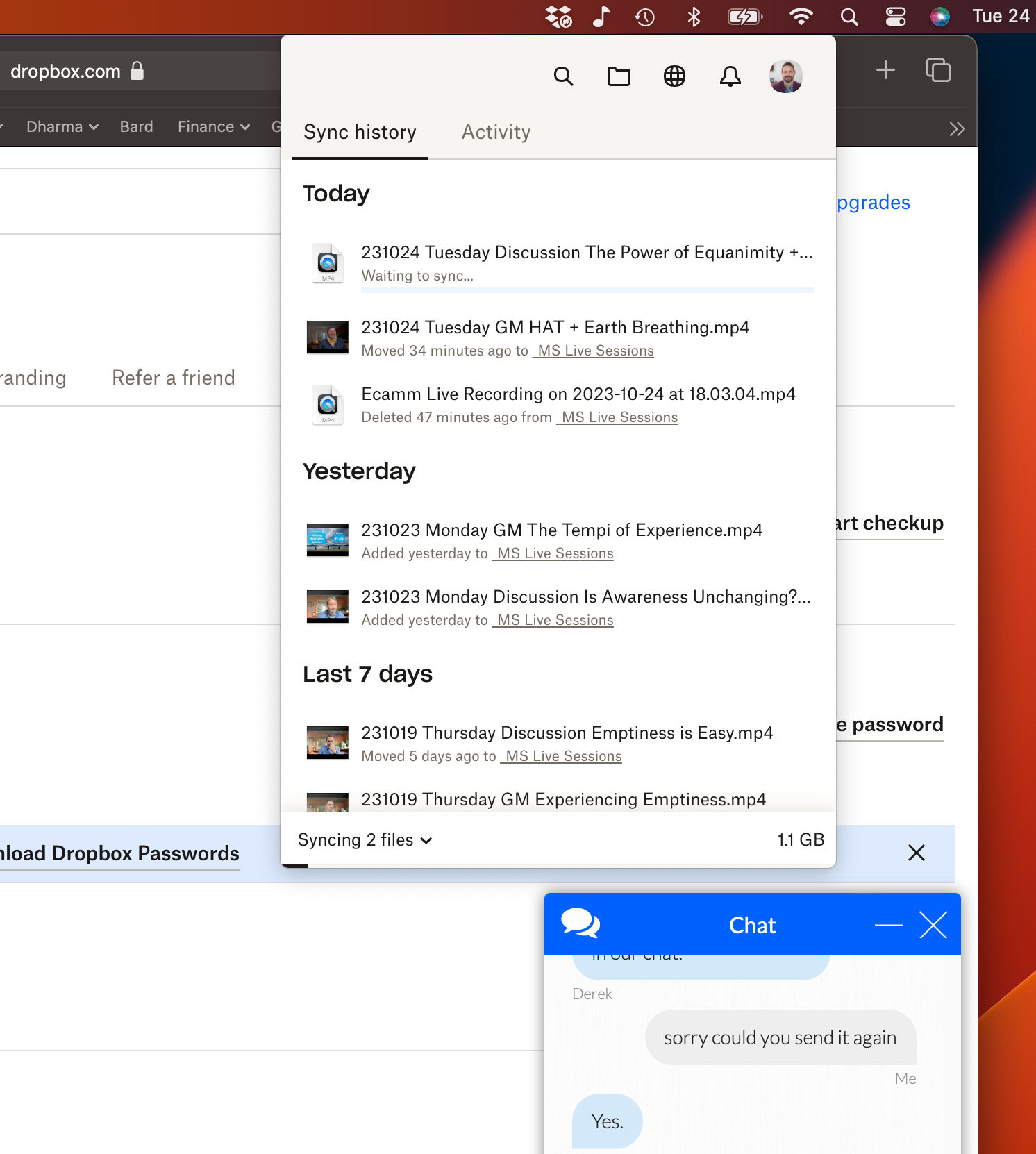 Desktop file on Mac not syncing with Dropbox.com. Shows "Waiting to ...