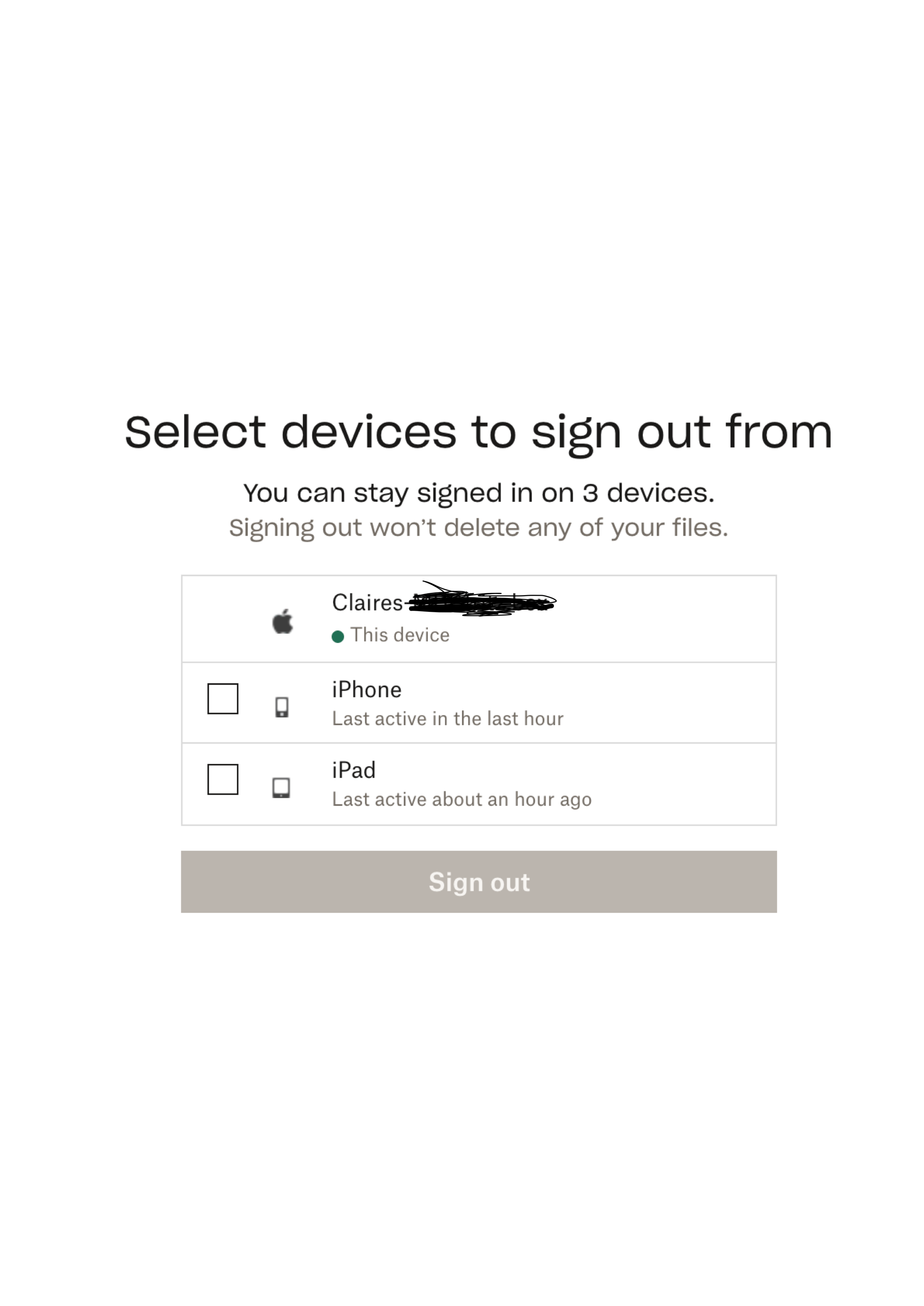 I cannot see my device to sign out of it - Dropbox Community
