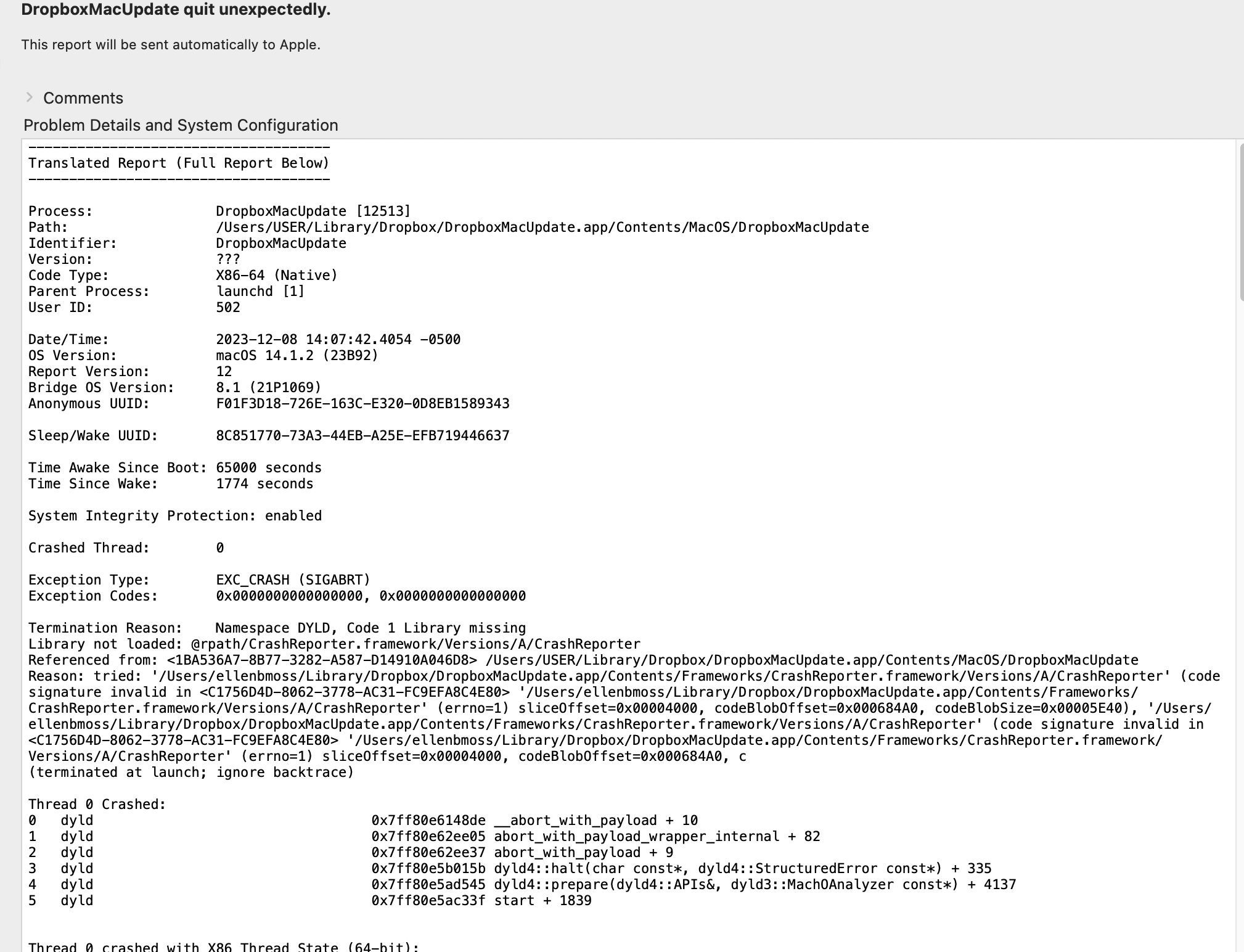 fileproviderctl crash on Mac OS - Dropbox Community