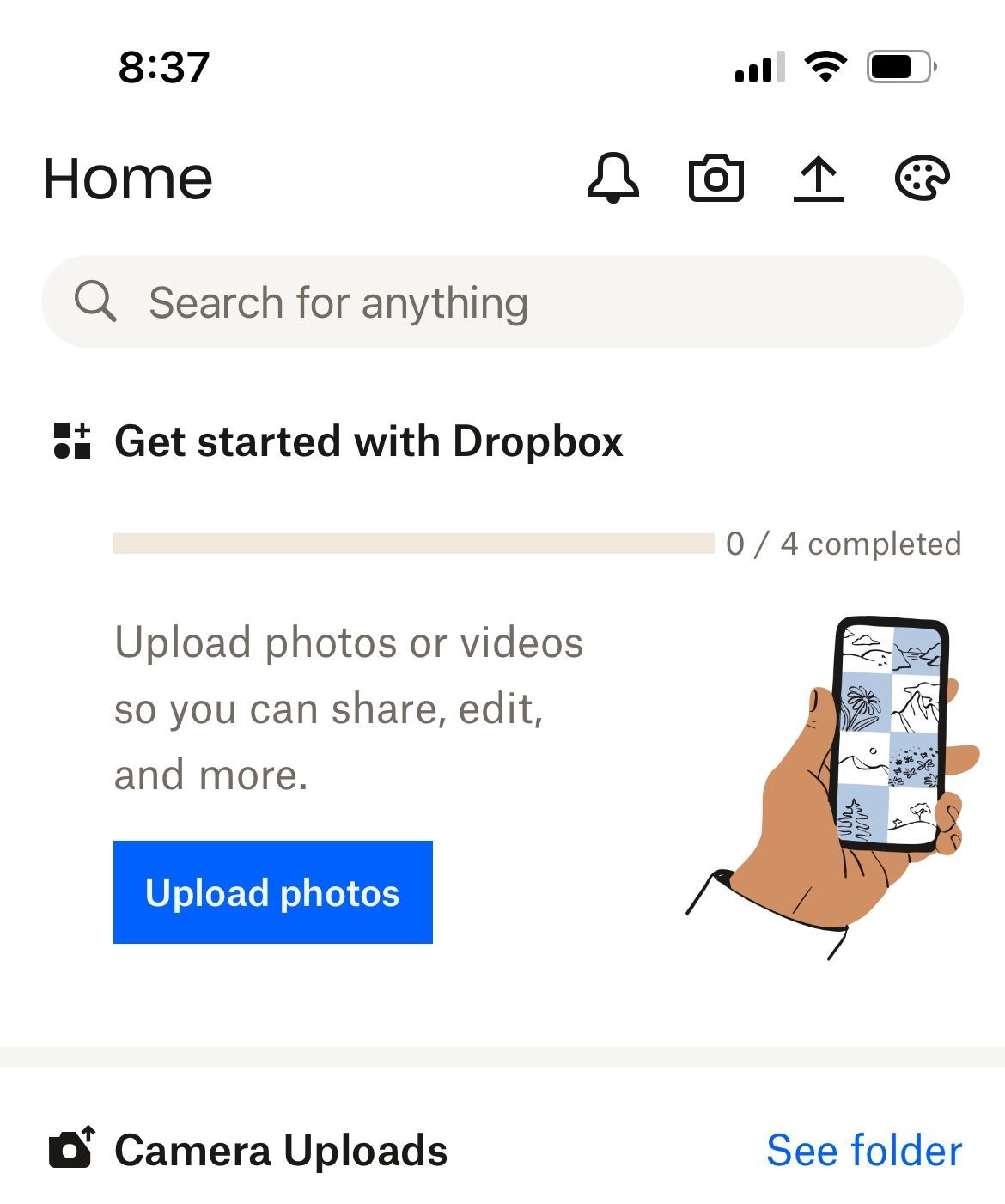 "Get started with Dropbox" suddenly appearing in iOS mobile app ...