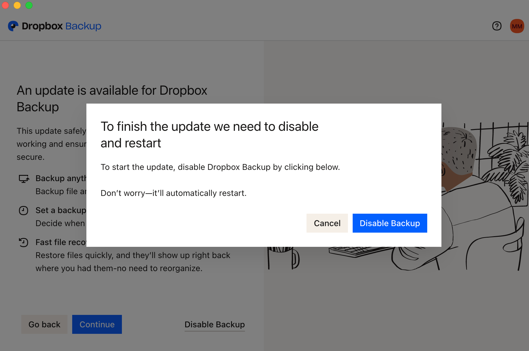 Update Dropbox Update asks me to disable Dropbox Backup & wants to download files ...