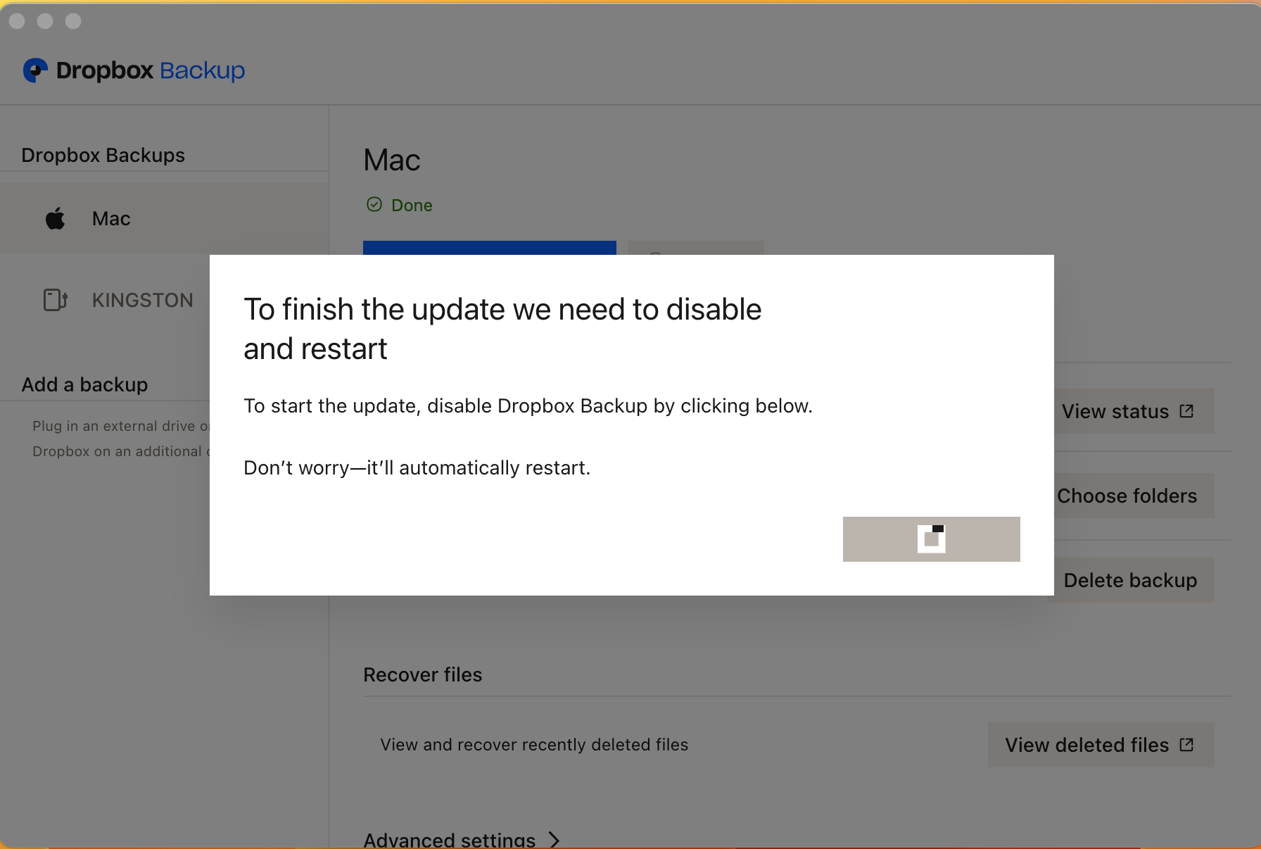 Update Dropbox Dropbox Backup stuck updating to new version - can't dismiss the update ...