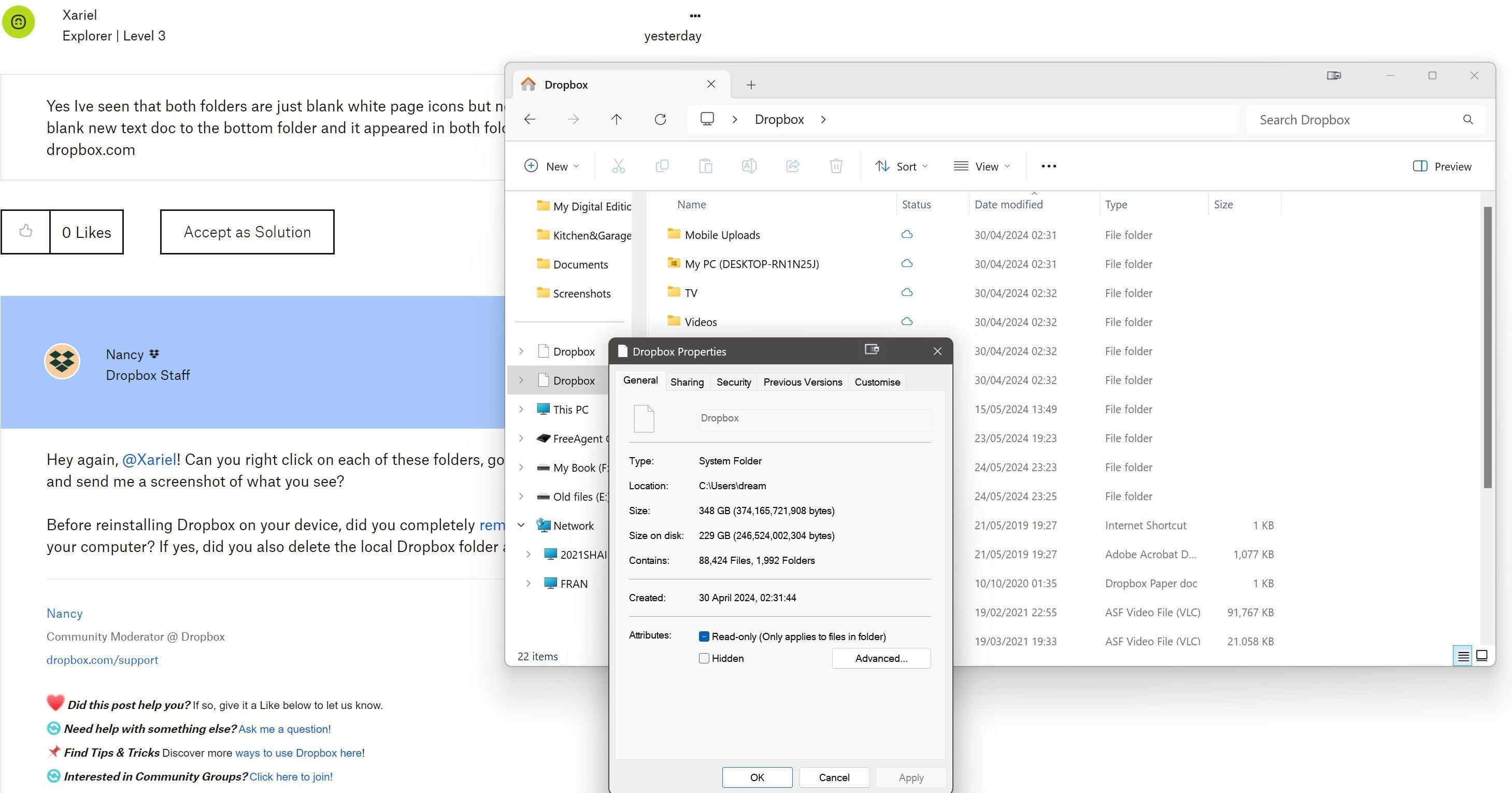 I see duplicate Dropbox folders on Windows, after reinstalling the ...