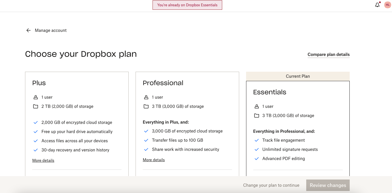 How can I change my plan from Dropbox Essentials to Family? - Dropbox ...