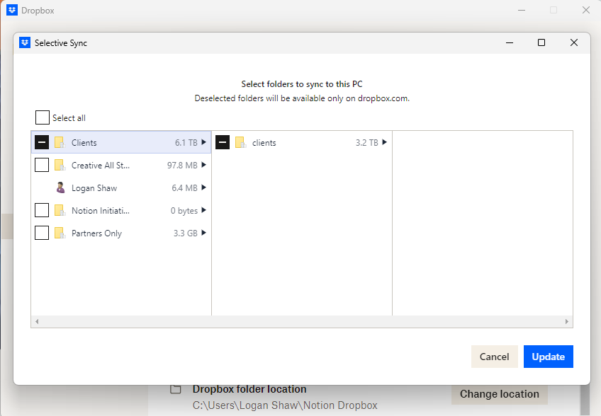 Selective sync - Showing all folders marked for sync, even though I ...