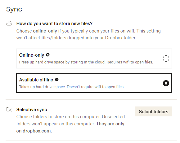 Selective sync - Showing all folders marked for sync, even though I ...