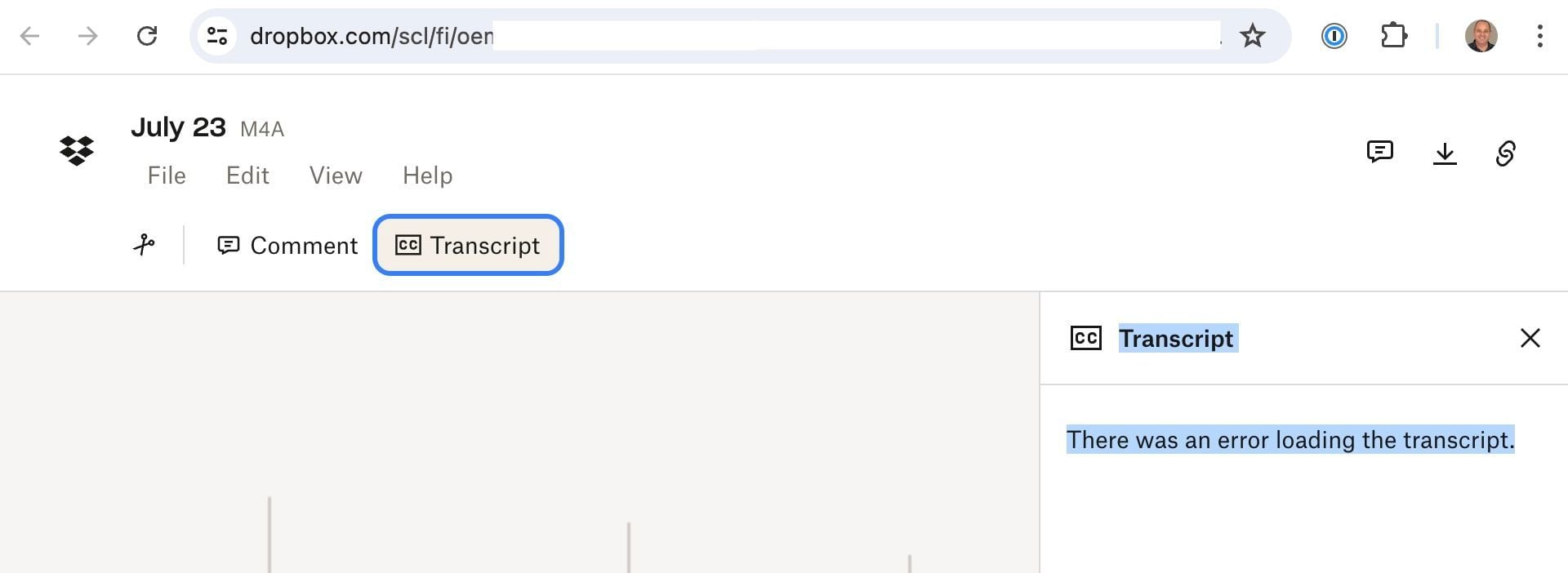 Video transcript error message - Dropbox Community