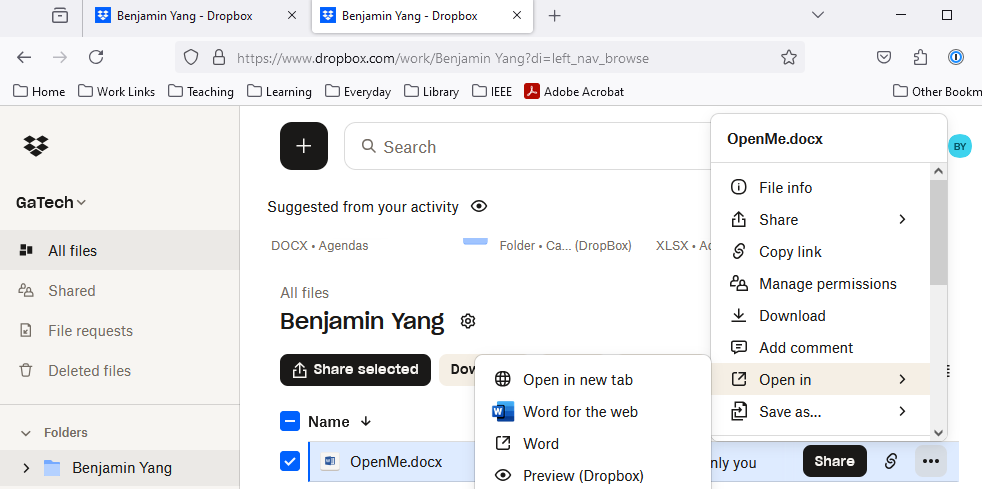 Dropbox Microsoft Office Online not working: Clicking 