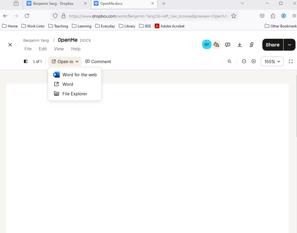 Dropbox Microsoft Office Online not working: Clicking 