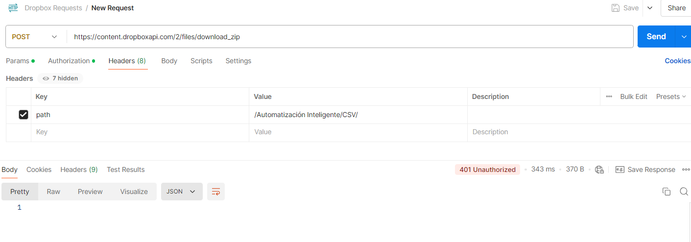 Dropbox Error 401: Unauthorized API Call - Dropbox Community
