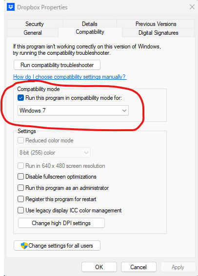 My Dropbox app is stuck at "Connecting" and I can't use compatibility ...