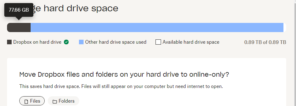 Using selective sync isn't freeing up disc space - Dropbox Community