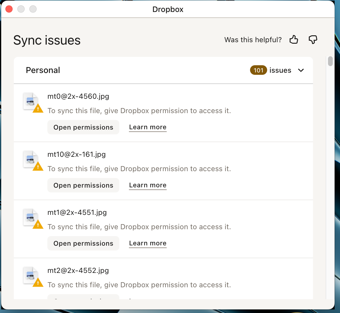 Cannot sync due to permissions on macOS Tahoe - Dropbox Community