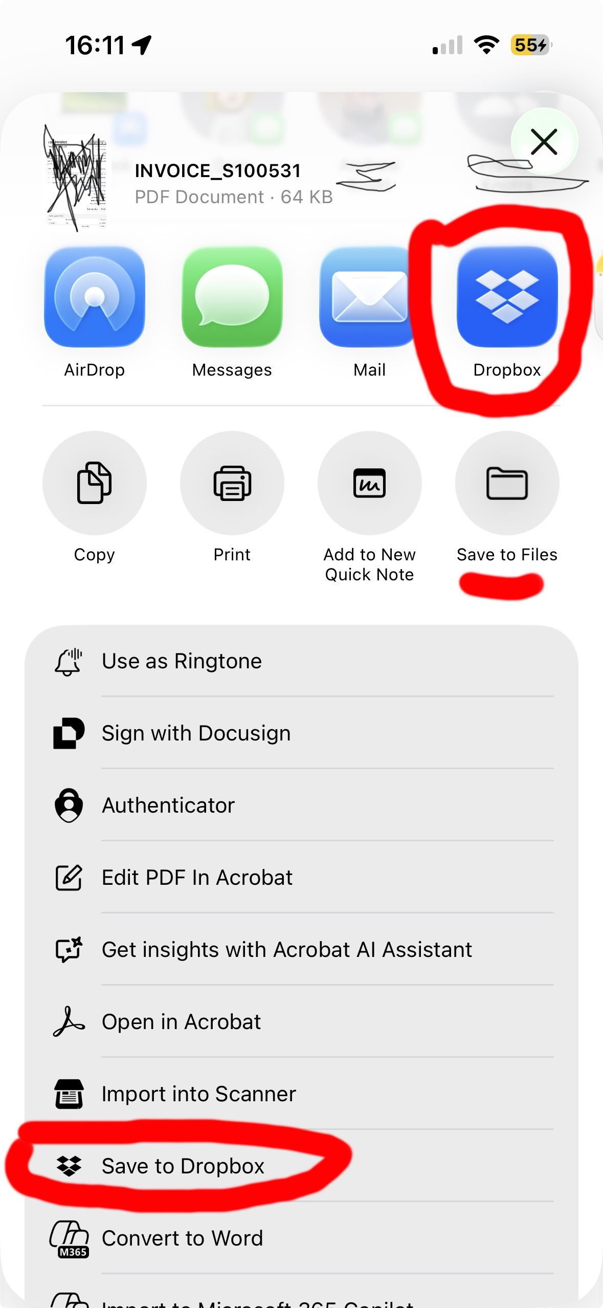 Unable to save PDFs from iOS 26.0.1 to Dropbox (via buttons in Mail or ...