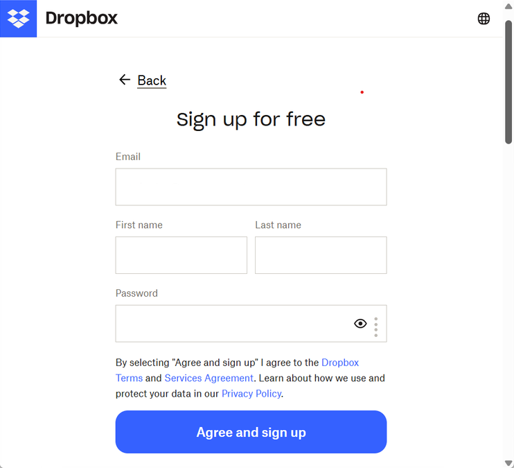 I can't sign in with my Dropbox email and password; I'm only prompted ...