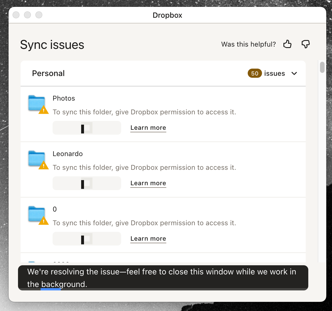 Cannot sync due to permissions on macOS Tahoe - Dropbox Community