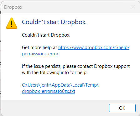 Startup error on the Dropbox desktop app - Dropbox Community