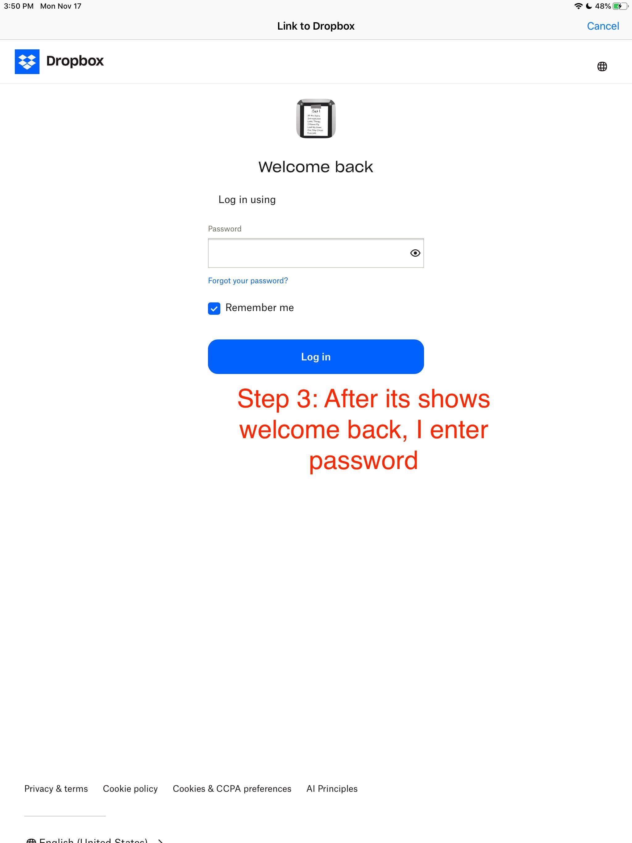 Dropbox sync problem with Setlist app. Can't connect with Dropbox ...