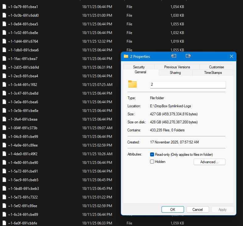 Hidden Dropbox logs folder is stuck, continually growing bigger, now ...