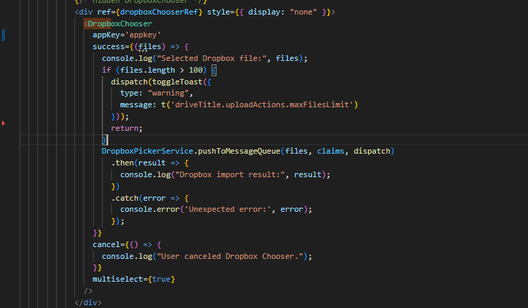 Failed to Load Request Error when using Chooser API - Dropbox Community