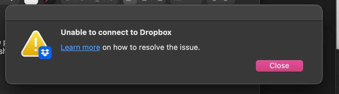 My Dropbox app on macOS is stuck on 