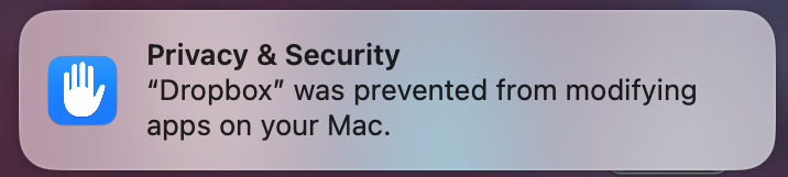 Why am I getting a notification on my Mac about Dropbox modifying apps ...