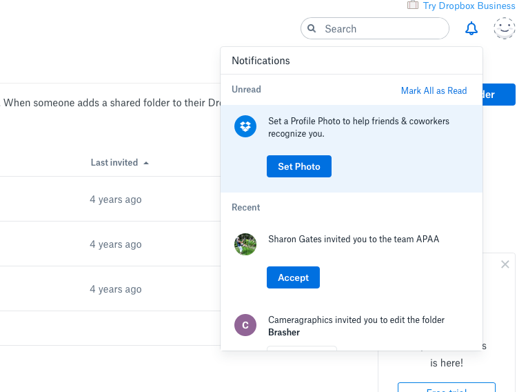 when trying to accept an invitation to a shared folder, dropbox wants ...