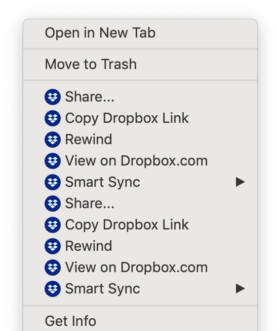 Context menus appear twice in Dropbox folder - Dropbox Community