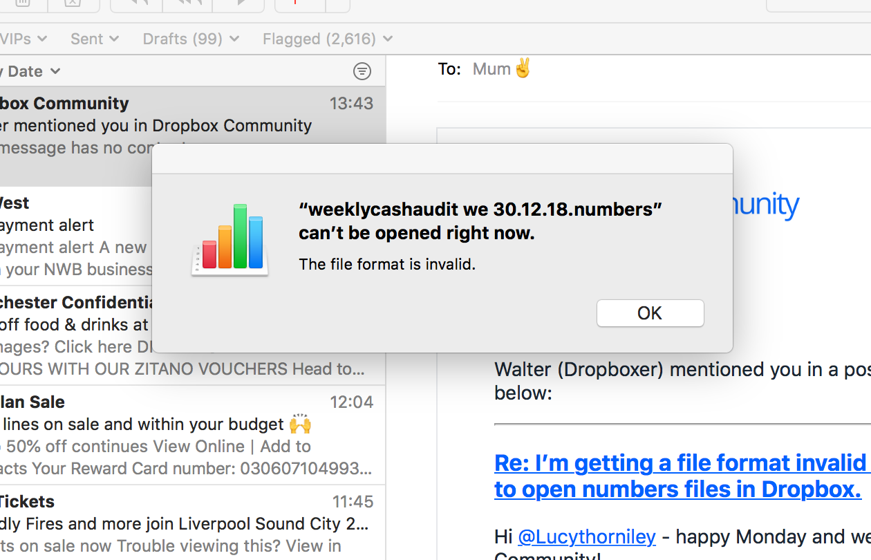 I’m getting a file format invalid message when trying to open numbers ...